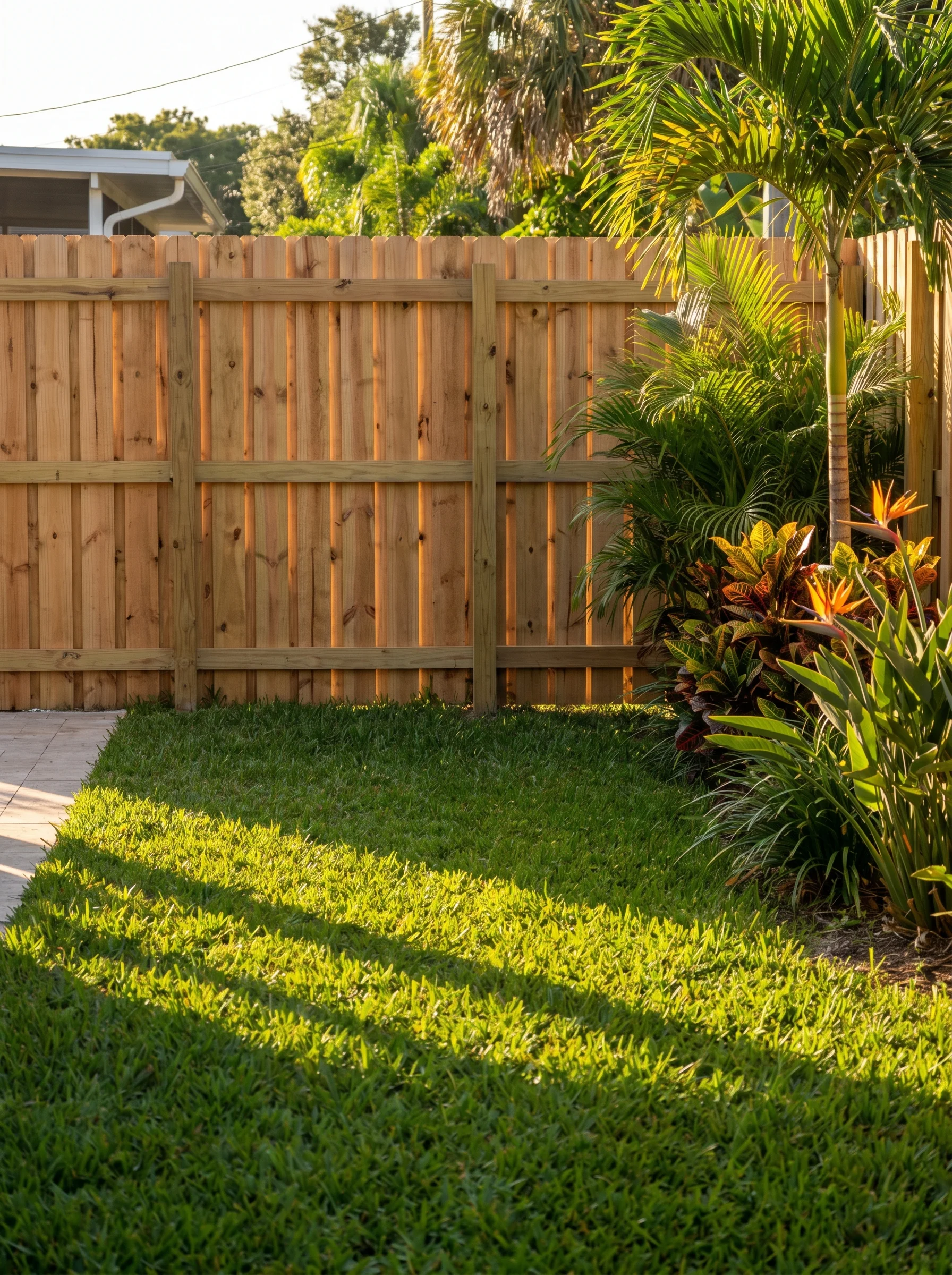 Wooden privacy fence installation